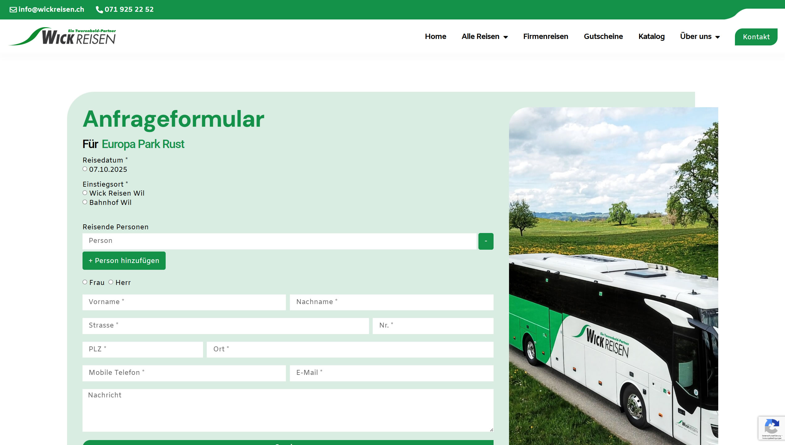 Wickreisen Anfrageformular